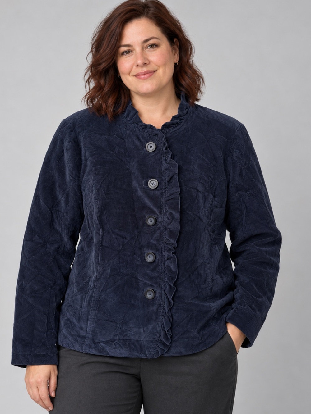 L.Bean Size 18 Corduroy Ruffle Jacket Black Navy Cottagecore Dark Academia